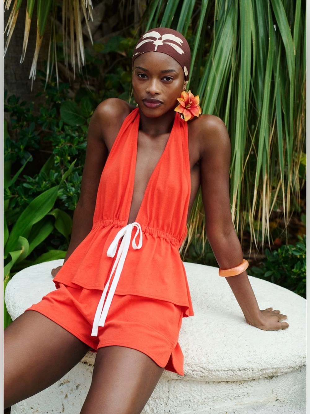 NWT Free People Vibrant Coral Halter Top & Shorts Summer Lounge Set - Size XL